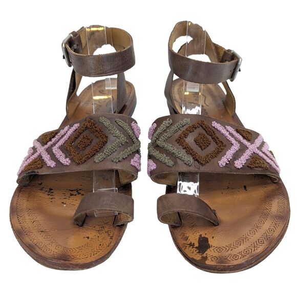 Free People Torrence Brown Mauve Leather Sandals Loop Ankle Strap Embroidery 10 - Picture 4 of 12